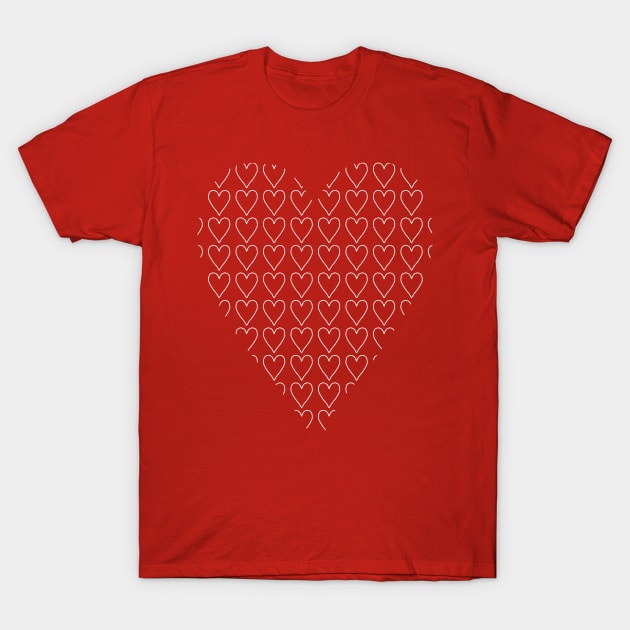 White Valentines Day Heart Line Full of Hearts T-Shirt by ellenhenryart